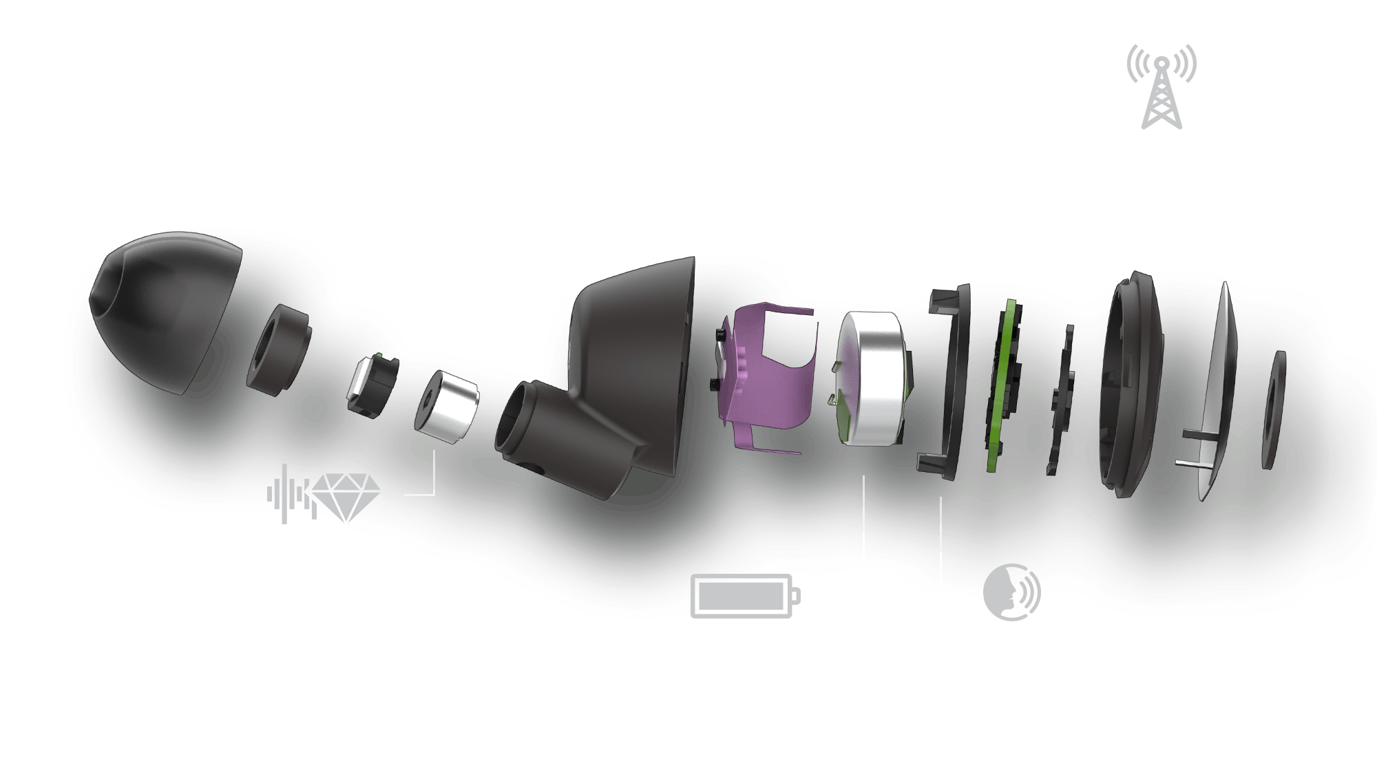 Klipsch T5 II True Wireless Earphone Features in an exploded diagram Desktop